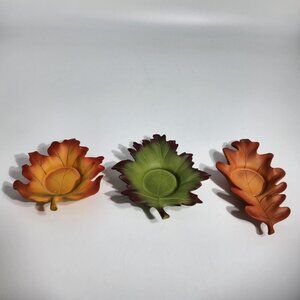 Autumn Leaf-Shaped Ceramic Candle Holders By PartyLite - Set Of 3